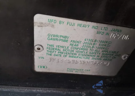 2006 Subaru Forester 2.5X from USA, damaged, VIN JF1SG636X6H755941